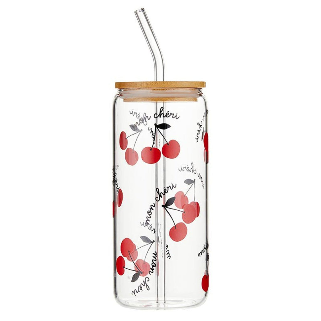 Mon Cheri Glass Tumbler with Bamboo Lid and Glass Straw | Travel Drinkware | 20oz Tumblers La Vie Bien Mon Cheri Glass Tumbler with Bamboo Lid and Glass Straw | Travel Drinkware | 20oz