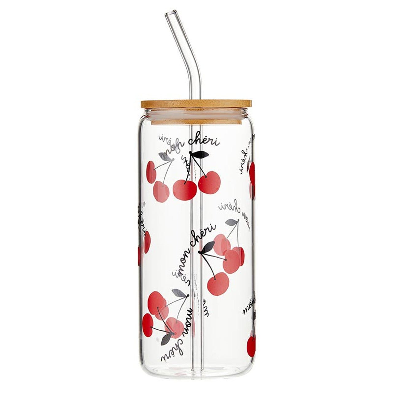 Mon Cheri Glass Tumbler with Bamboo Lid and Glass Straw | Travel Drinkware | 20oz Tumblers La Vie Bien Mon Cheri Glass Tumbler with Bamboo Lid and Glass Straw | Travel Drinkware | 20oz
