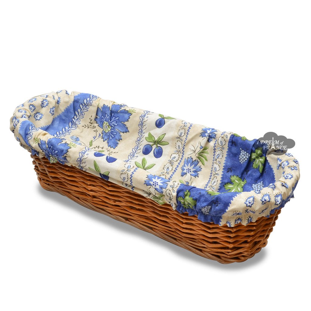 Monaco Beige & Blue French Baguette Basket with Removable Liner by Le Cluny Bread basket La Vie Bien Monaco Beige & Blue French Baguette Basket with Removable Liner by Le Cluny