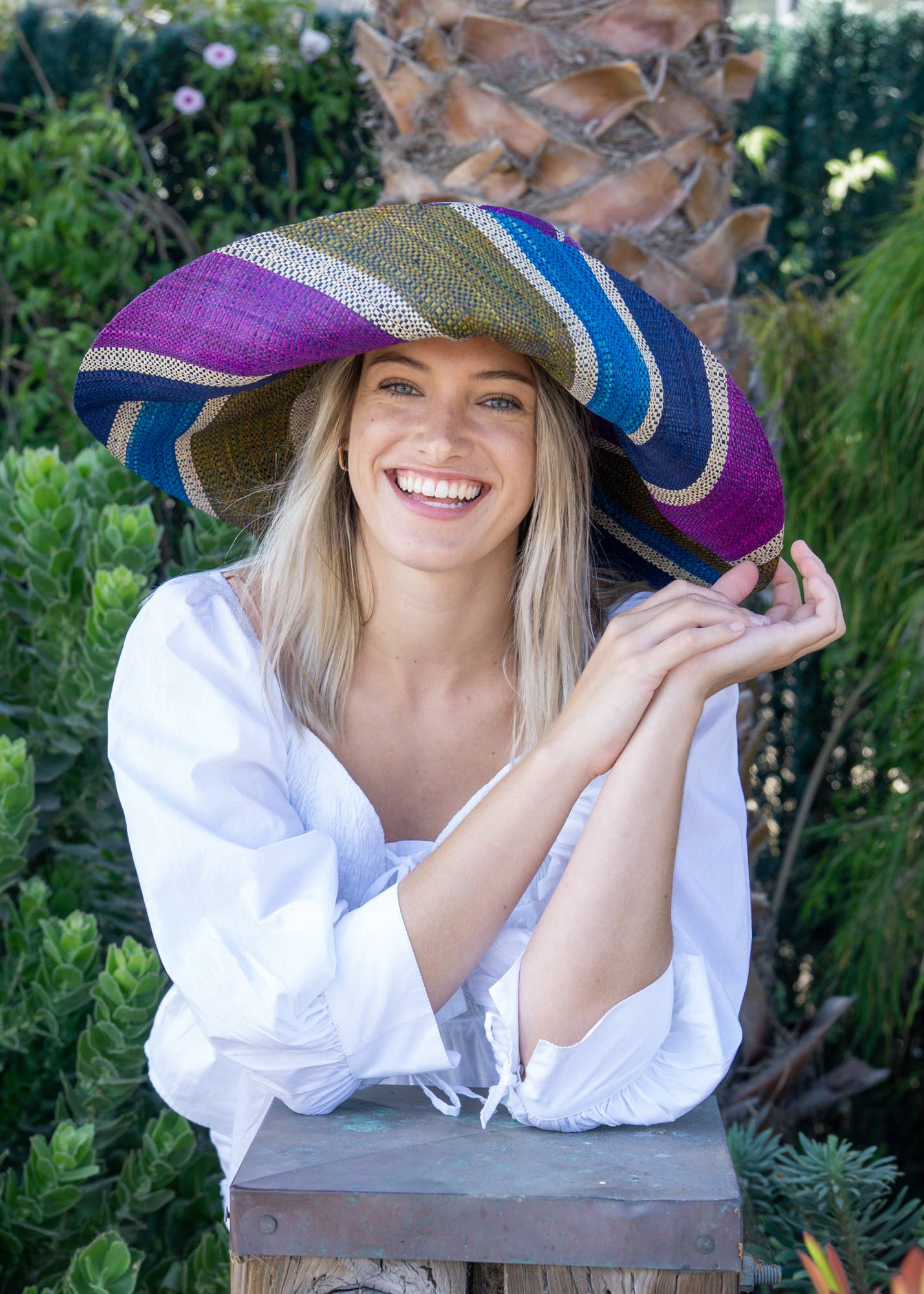 Monica 5" & 7" Wide Brim Stripe Packable Straw Sun Hats La Vie Bien Monica 5" & 7" Wide Brim Stripe Packable Straw Sun Hats
