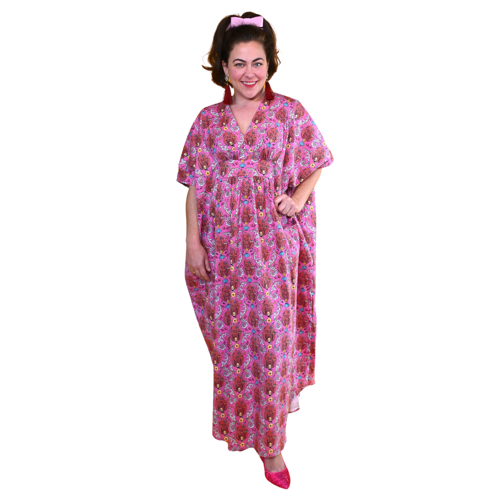 Monkey Business Maxi Caftan in Magenta Madness Caftan La Vie Bien Monkey Business Maxi Caftan in Magenta Madness