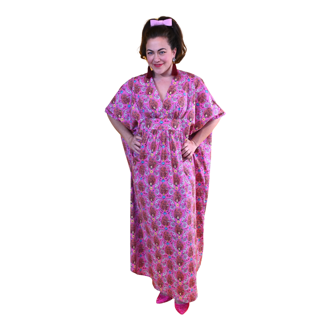 Monkey Business Maxi Caftan in Magenta Madness Caftan La Vie Bien Monkey Business Maxi Caftan in Magenta Madness