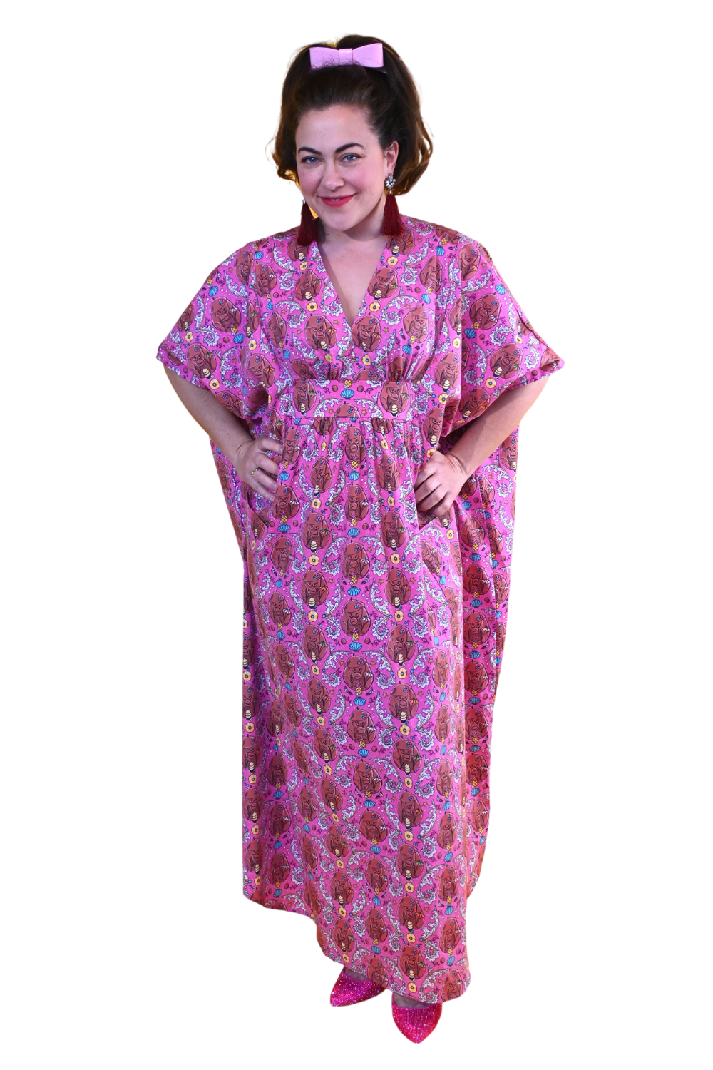 Monkey Business Maxi Caftan in Magenta Madness Caftan La Vie Bien Monkey Business Maxi Caftan in Magenta Madness