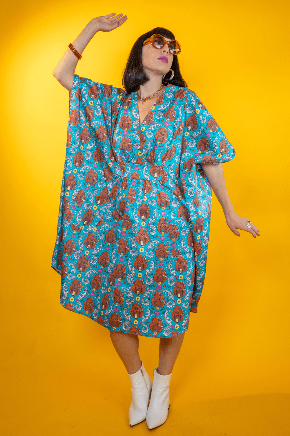 Monkey Business Midi Caftan in Blue Hawaiian Caftan La Vie Bien Monkey Business Midi Caftan in Blue Hawaiian