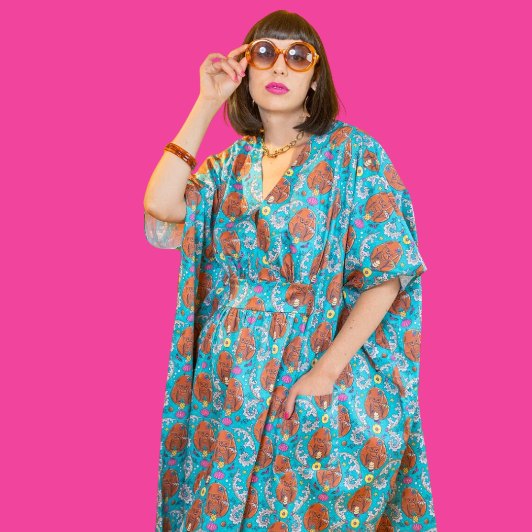 Monkey Business Midi Caftan in Blue Hawaiian Caftan La Vie Bien Monkey Business Midi Caftan in Blue Hawaiian