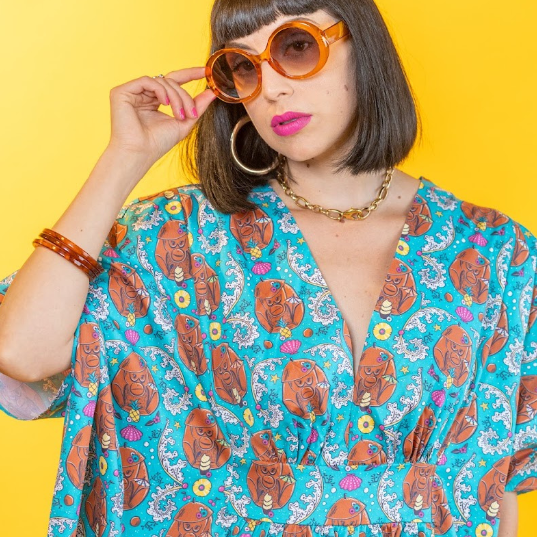 Monkey Business Midi Caftan in Blue Hawaiian Caftan La Vie Bien Monkey Business Midi Caftan in Blue Hawaiian