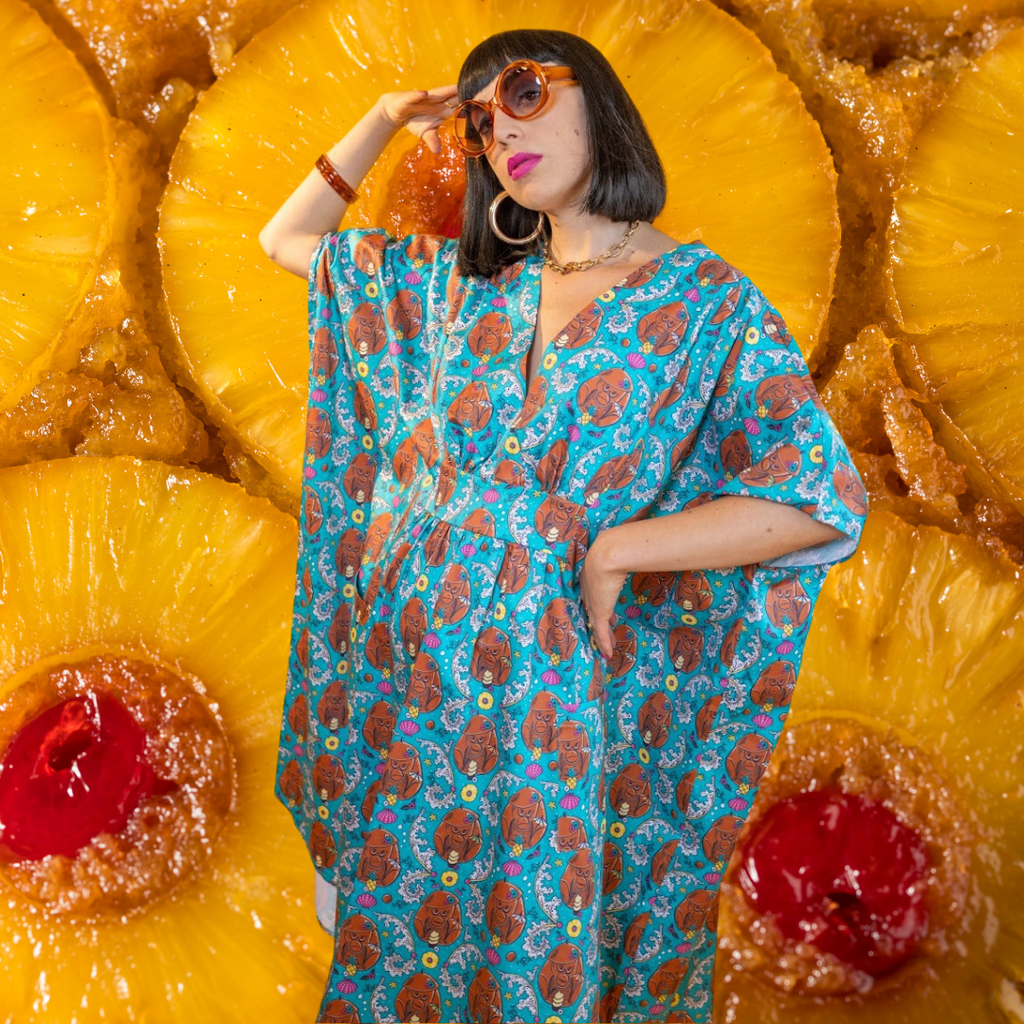 Monkey Business Midi Caftan in Blue Hawaiian Caftan La Vie Bien Monkey Business Midi Caftan in Blue Hawaiian