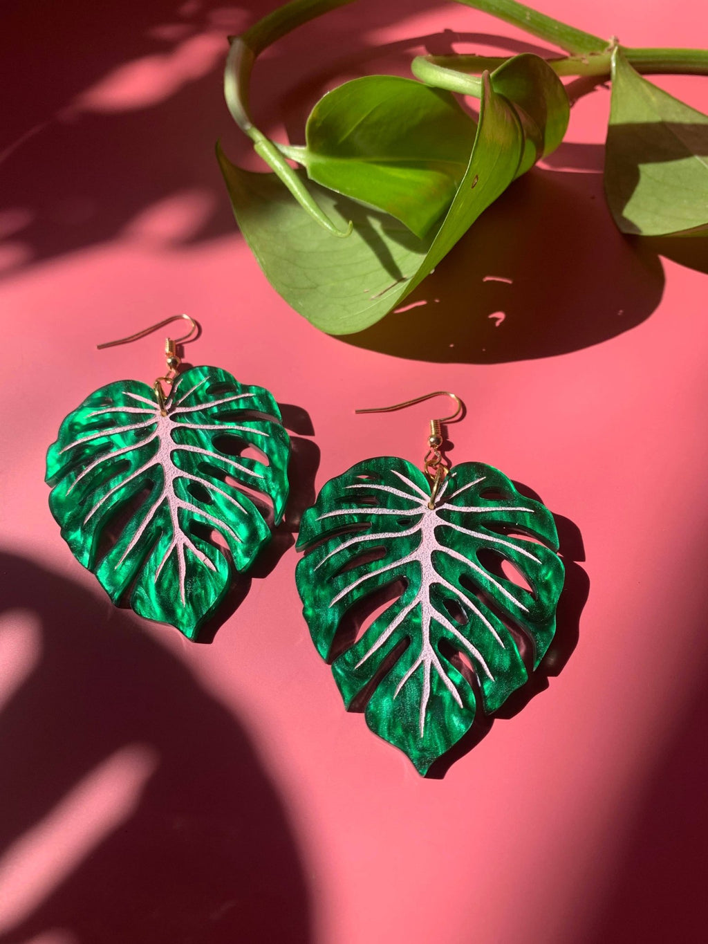 Monstera Leaf Acrylic Statement Earrings Earrings La Vie Bien Monstera Leaf Acrylic Statement Earrings
