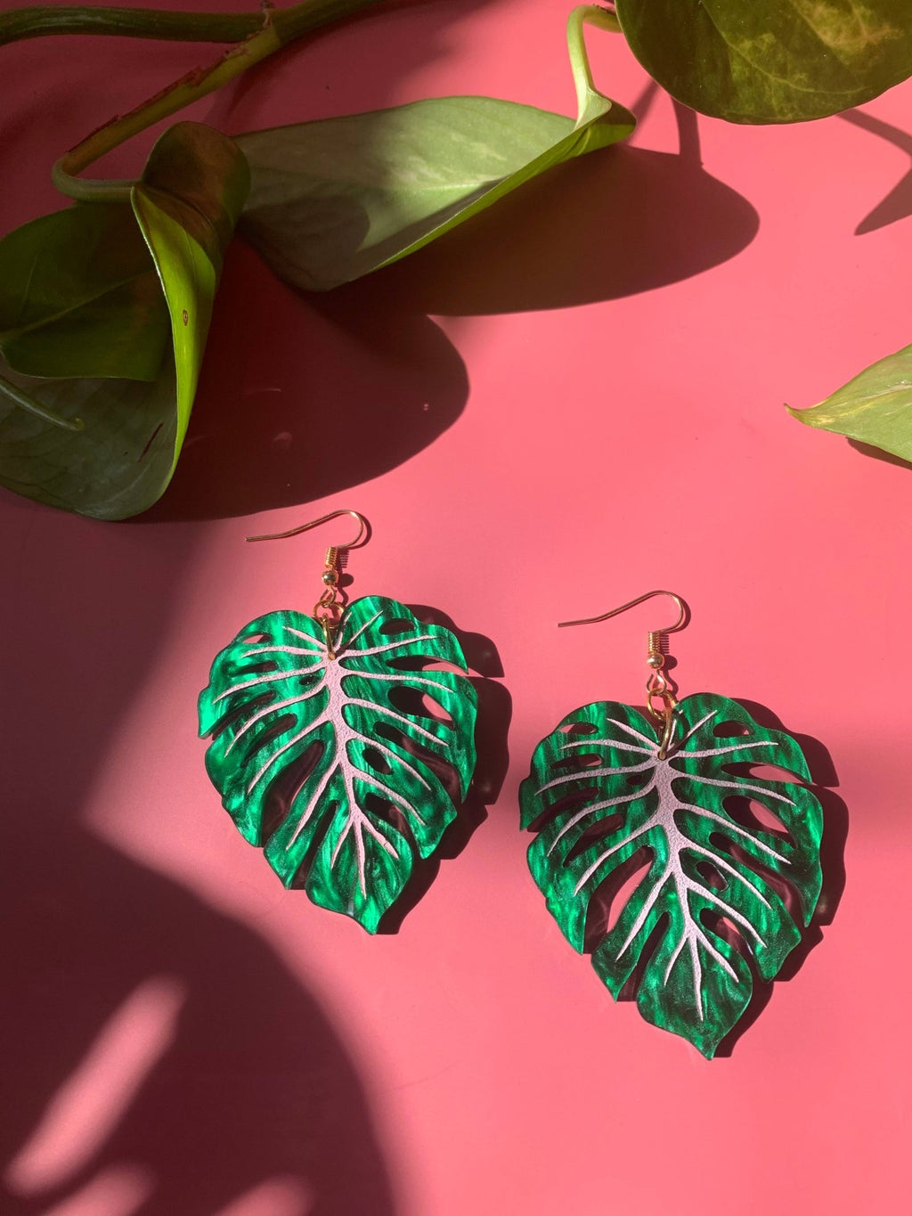 Monstera Leaf Acrylic Statement Earrings Earrings La Vie Bien Monstera Leaf Acrylic Statement Earrings