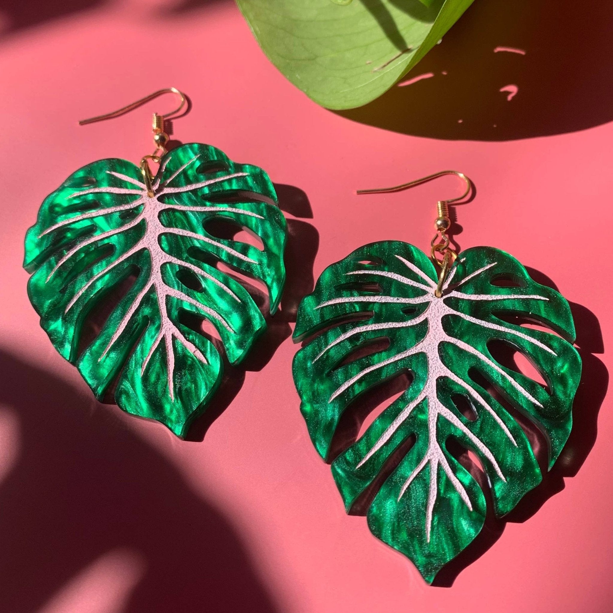 Monstera Leaf Acrylic Statement Earrings Earrings La Vie Bien Monstera Leaf Acrylic Statement Earrings