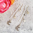 Moon and Star Druzy Threader Earrings Crystal Earrings La Vie Bien Moon and Star Druzy Threader Earrings
