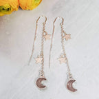 Moon and Star Druzy Threader Earrings Crystal Earrings La Vie Bien Moon and Star Druzy Threader Earrings