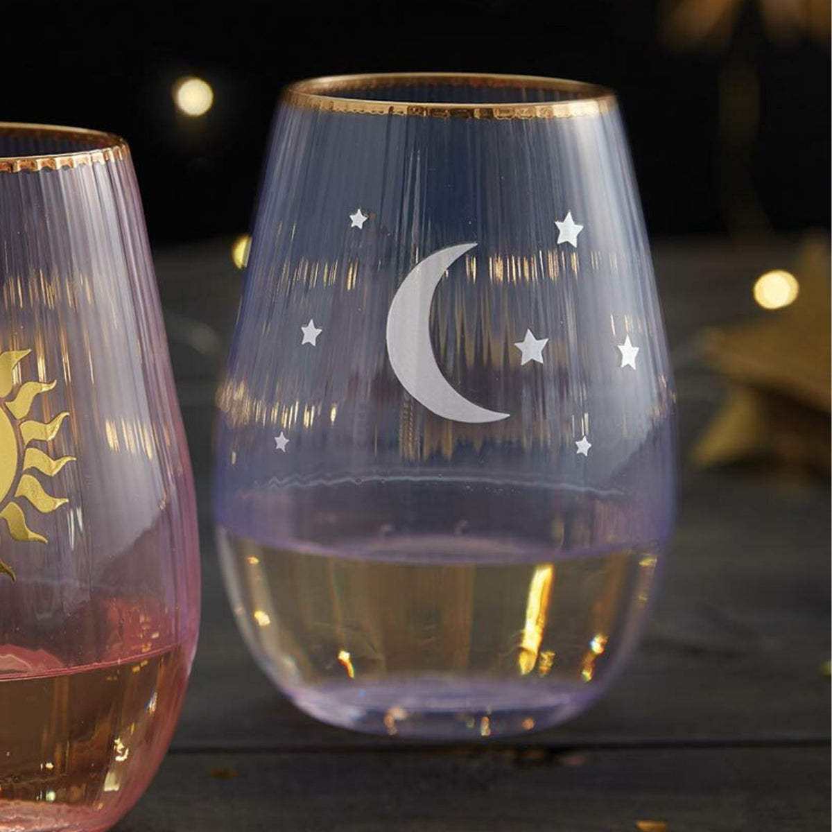 Moon and Stars Beveled Stemless Wine Glass | 19 Oz. Wine Glass La Vie Bien Moon and Stars Beveled Stemless Wine Glass | 19 Oz.