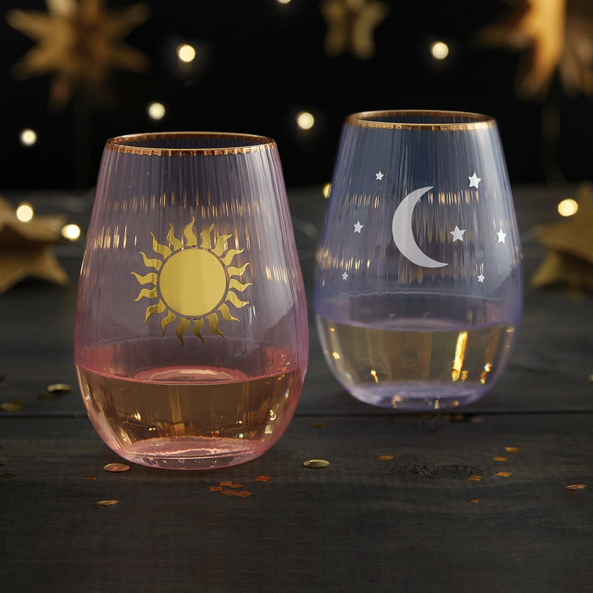 Moon and Stars Beveled Stemless Wine Glass | 19 Oz. Wine Glass La Vie Bien Moon and Stars Beveled Stemless Wine Glass | 19 Oz.