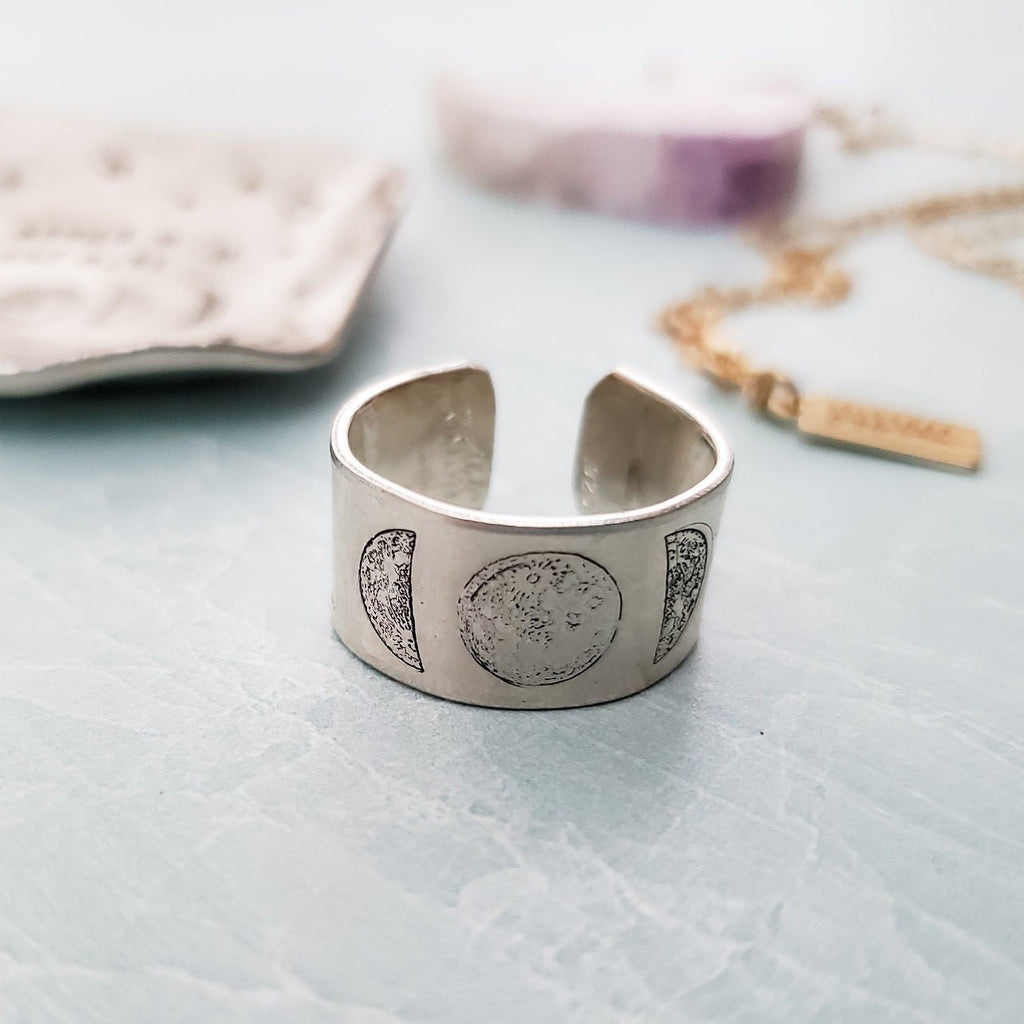 Moon Phases Sterling Silver or 14k Gold Filled Wide Open Back Ring Finger Rings La Vie Bien Moon Phases Sterling Silver or 14k Gold Filled Wide Open Back Ring