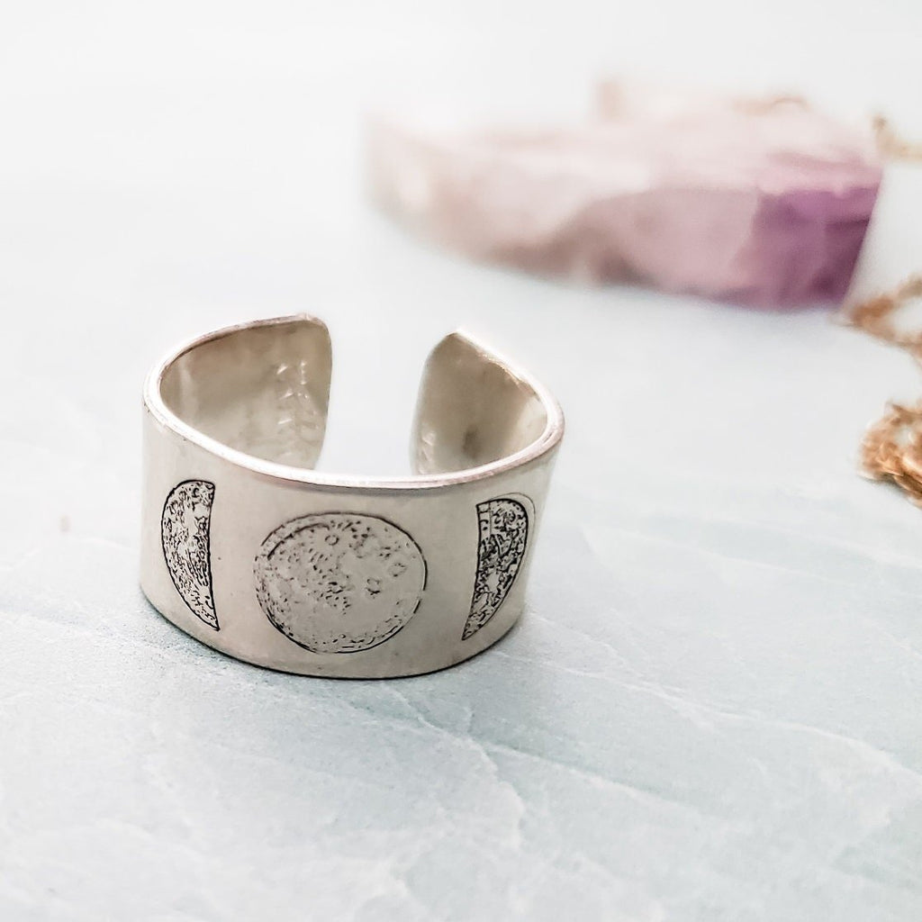 Moon Phases Sterling Silver or 14k Gold Filled Wide Open Back Ring Finger Rings La Vie Bien Moon Phases Sterling Silver or 14k Gold Filled Wide Open Back Ring