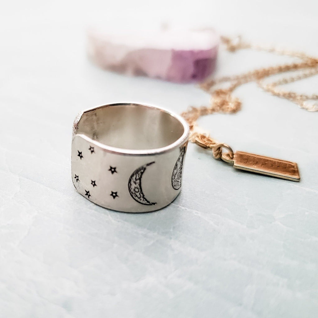 Moon Phases Sterling Silver or 14k Gold Filled Wide Open Back Ring Finger Rings La Vie Bien Moon Phases Sterling Silver or 14k Gold Filled Wide Open Back Ring