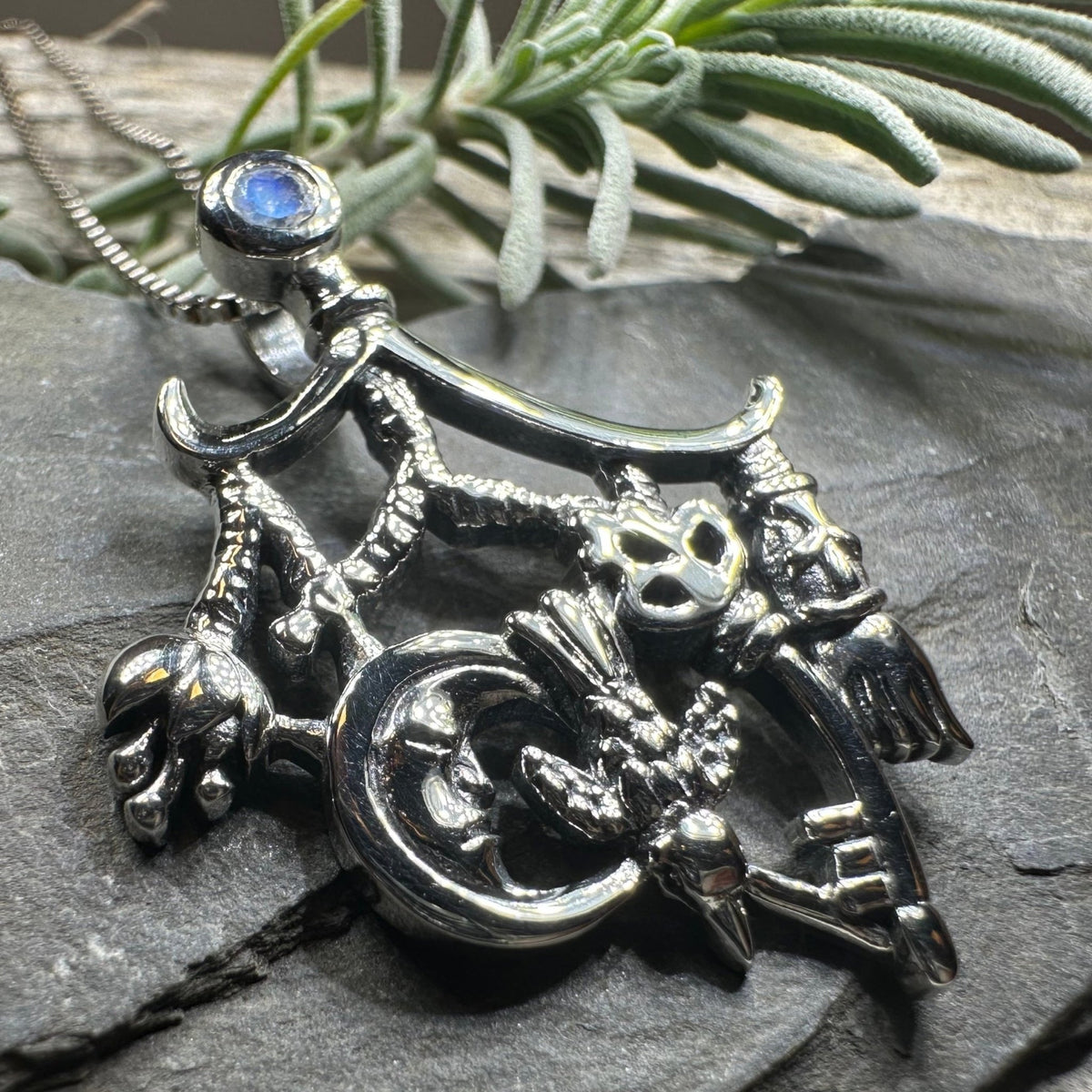 Moonstone Italian Cimaruta Pendant in Sterling Silver Pendant La Vie Bien Moonstone Italian Cimaruta Pendant in Sterling Silver
