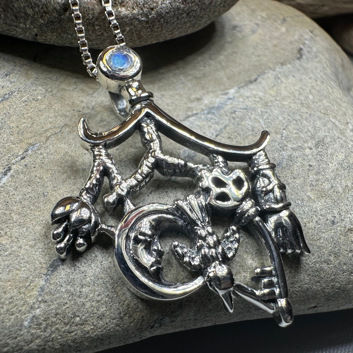 Moonstone Italian Cimaruta Pendant in Sterling Silver Pendant La Vie Bien Moonstone Italian Cimaruta Pendant in Sterling Silver