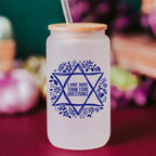 More Than Four Questions Printed Glass Can Cup by Salt Sparkle Shalom