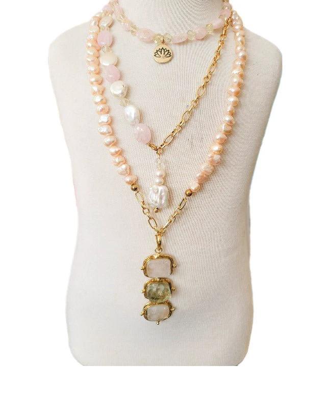 Morganite and Freshwater Pearl Multi Necklace