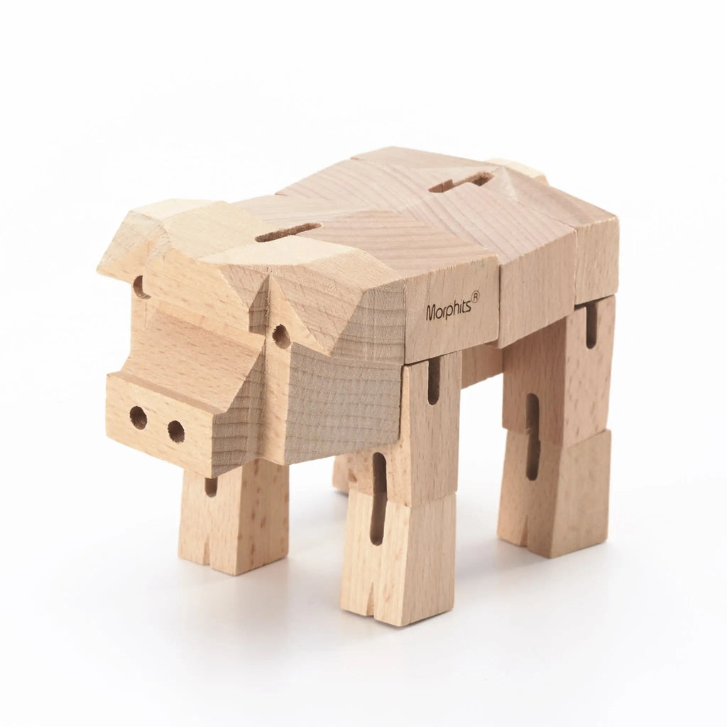 Morphits® Modern Wooden Pig Decor – Interactive Puzzle & Art Piece