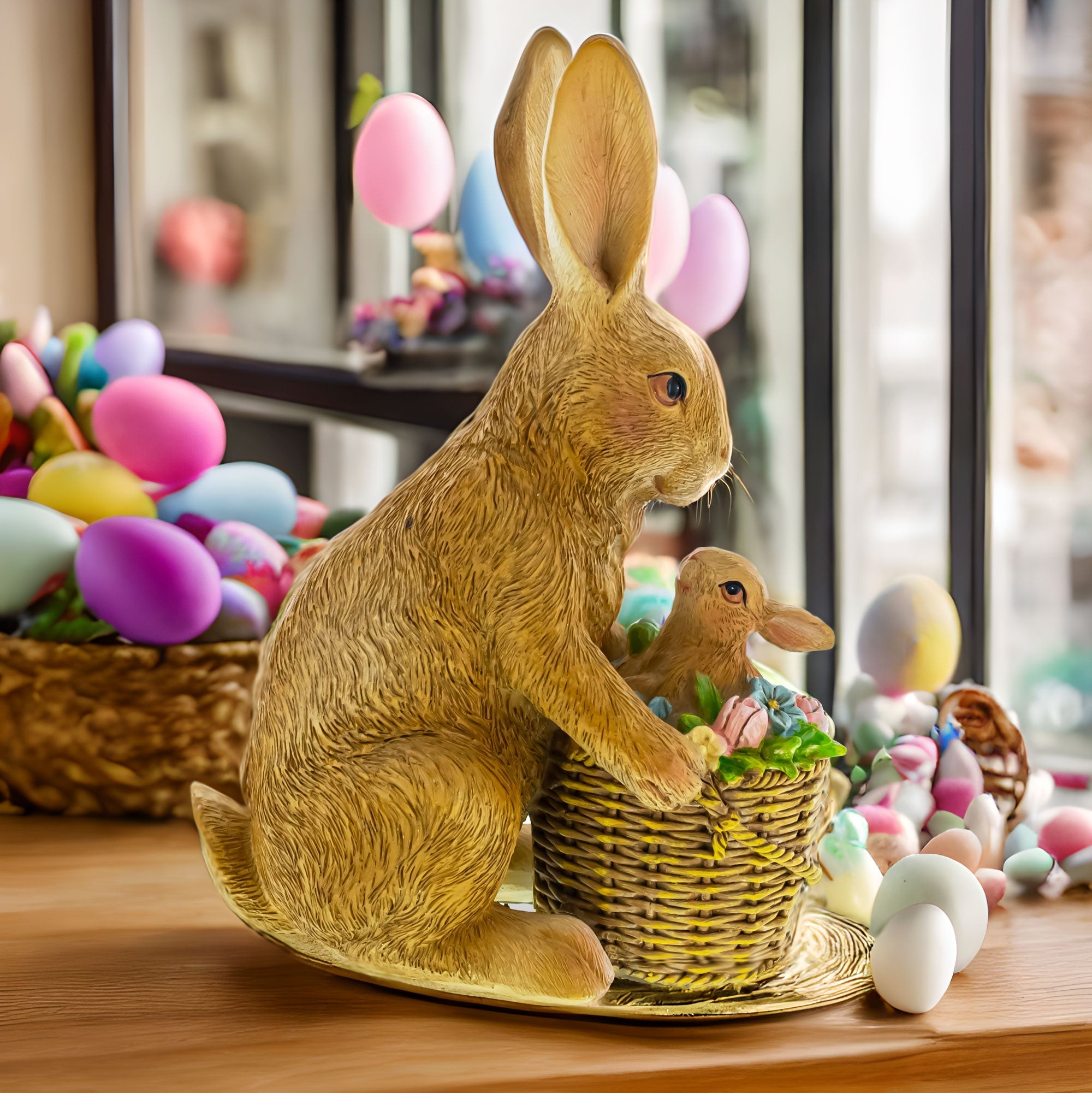 Mother & Baby Bunny Figurine Rustic Easter & Spring Decor with Floral Basket 7.4 Inches Easter > Figurines > Bunnies La Vie Bien Mother & Baby Bunny Figurine Rustic Easter & Spring Decor with Floral Basket 7.4 Inches