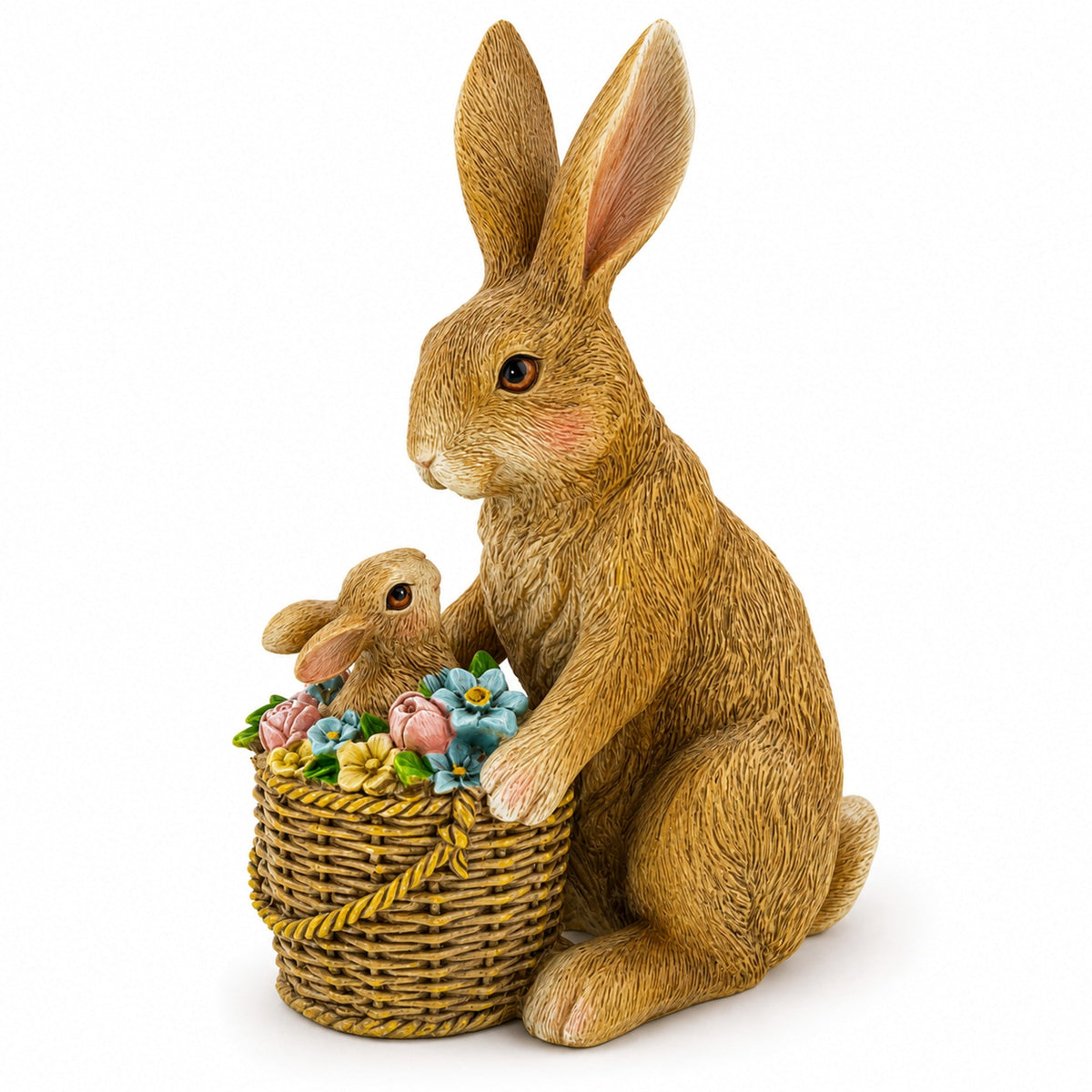 Mother & Baby Bunny Figurine Rustic Easter & Spring Decor with Floral Basket 7.4 Inches Easter > Figurines > Bunnies La Vie Bien Mother & Baby Bunny Figurine Rustic Easter & Spring Decor with Floral Basket 7.4 Inches
