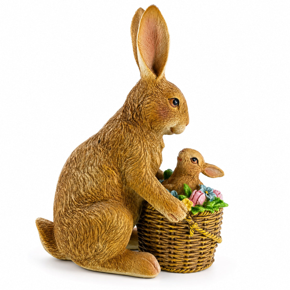 Mother & Baby Bunny Figurine Rustic Easter & Spring Decor with Floral Basket 7.4 Inches Easter > Figurines > Bunnies La Vie Bien Mother & Baby Bunny Figurine Rustic Easter & Spring Decor with Floral Basket 7.4 Inches