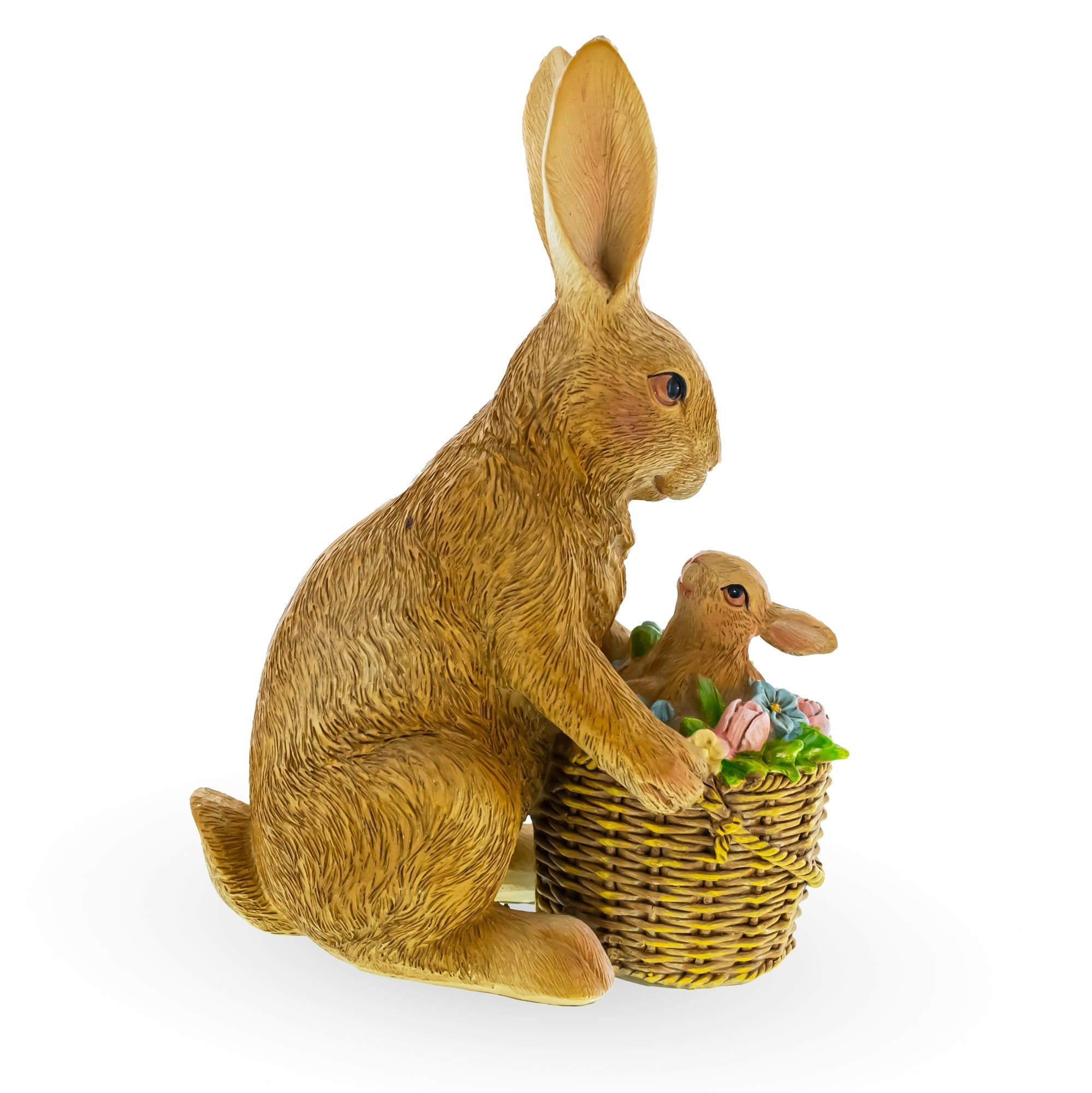 Mother & Baby Bunny Figurine Rustic Easter & Spring Decor with Floral Basket 7.4 Inches Easter > Figurines > Bunnies La Vie Bien Mother & Baby Bunny Figurine Rustic Easter & Spring Decor with Floral Basket 7.4 Inches