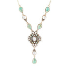 White Mother of Pearl and Blue Turquoise Golden Barcelona Y-Necklace by Barse Jewelry