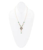 White Mother of Pearl and Blue Turquoise Golden Barcelona Y-Necklace by Barse Jewelry