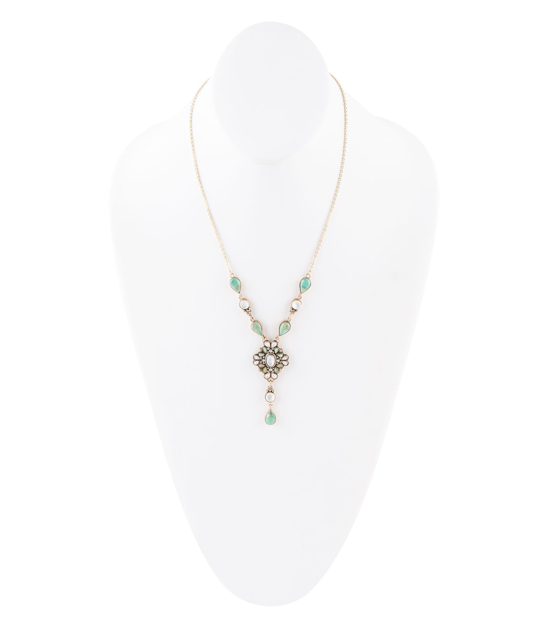 White Mother of Pearl and Blue Turquoise Golden Barcelona Y-Necklace by Barse Jewelry