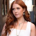 White Mother of Pearl and Blue Turquoise Golden Barcelona Y-Necklace by Barse Jewelry