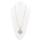 Maltese Cross White Mother of Pearl Golden Chain Pendant Necklace by Barse Jewelry