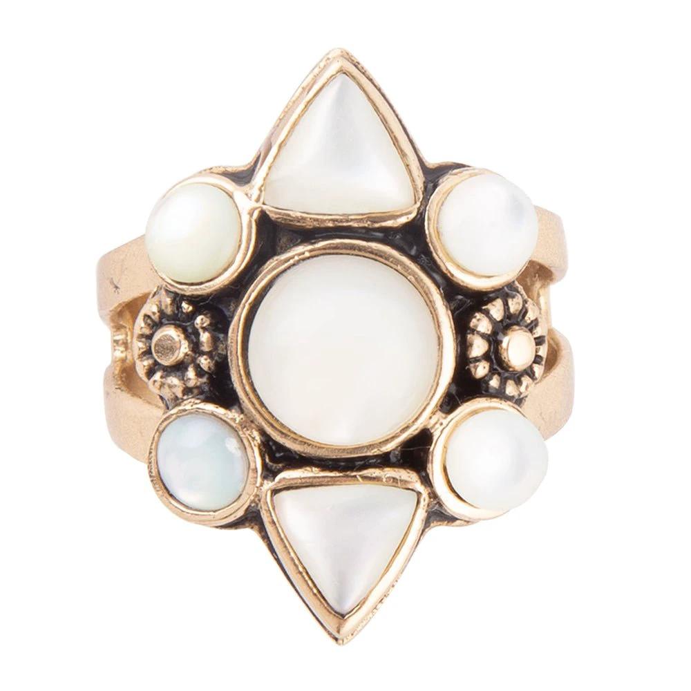 White Mother of Pearl Golden Statement Ring by Barse Jewelry