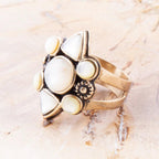 White Mother of Pearl Golden Statement Ring by Barse Jewelry