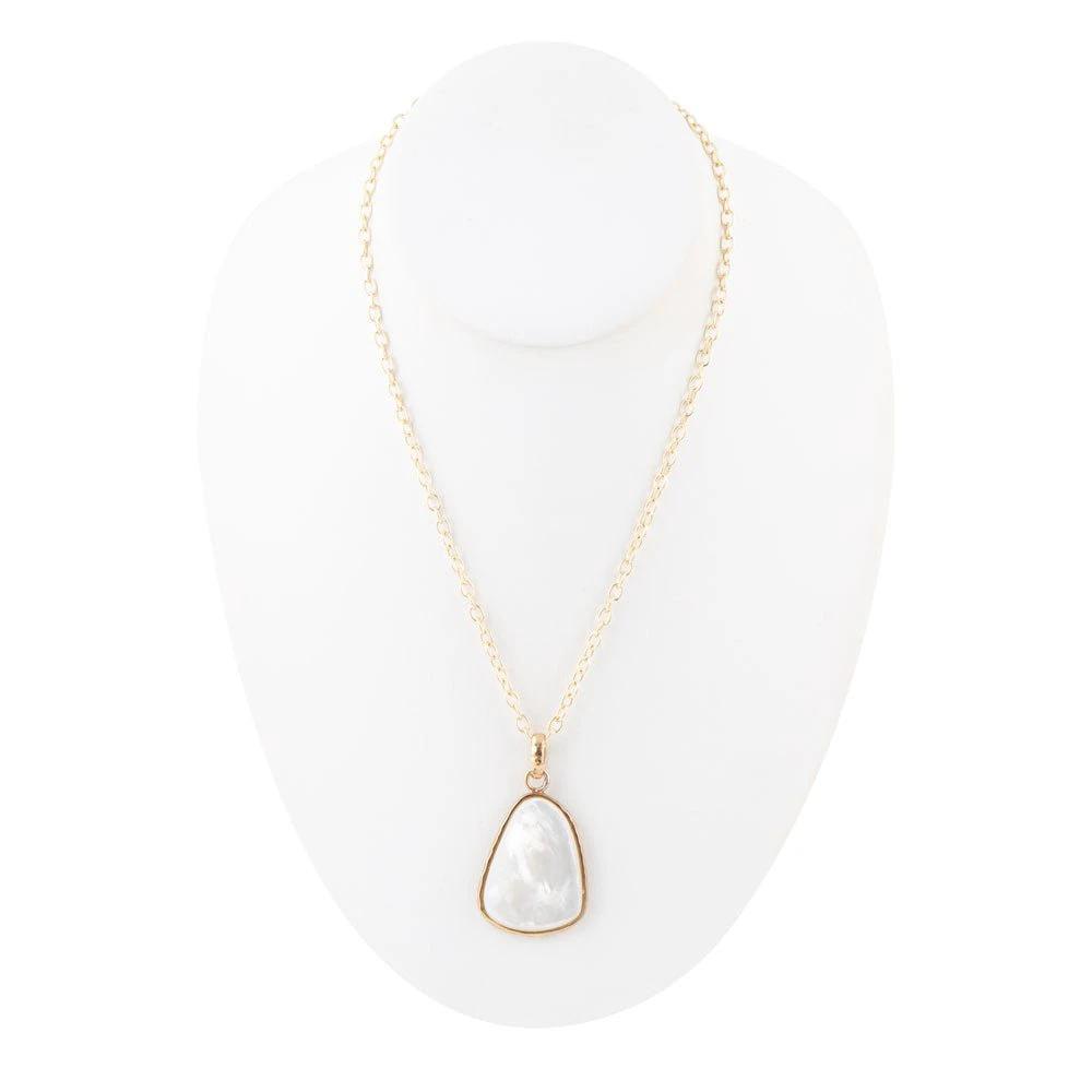 White Mother of Pearl Teardrop Golden Pendant Necklace by Barse Jewelry