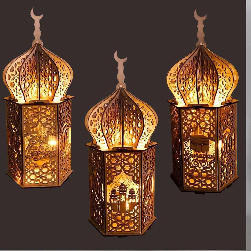 MR023 Eid Mubarak LED Wooden Lantern Ramadan Decoration La Vie Bien MR023 Eid Mubarak LED Wooden Lantern Ramadan Decoration