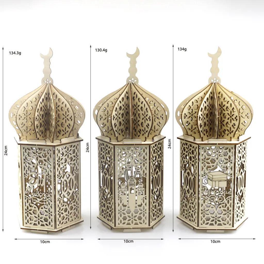 MR023 Eid Mubarak LED Wooden Lantern Ramadan Decoration La Vie Bien MR023 Eid Mubarak LED Wooden Lantern Ramadan Decoration
