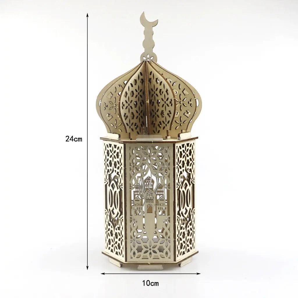 MR023 Eid Mubarak LED Wooden Lantern Ramadan Decoration La Vie Bien MR023 Eid Mubarak LED Wooden Lantern Ramadan Decoration