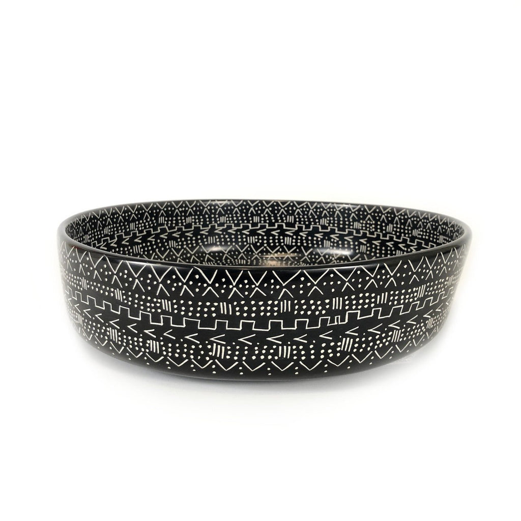 Mud Cloth Black Bowl - 12" La Vie Bien Mud Cloth Black Bowl - 12"