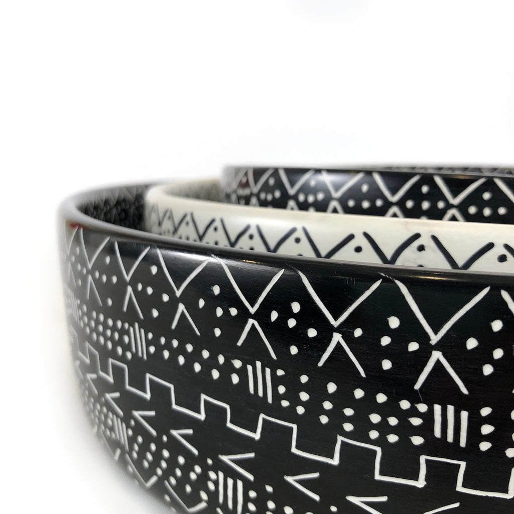 Mud Cloth Black Bowl - 12" La Vie Bien Mud Cloth Black Bowl - 12"