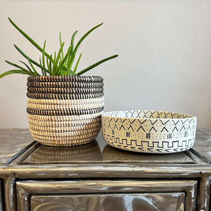 Mud Cloth Natural Soapstone Bowl - 8" La Vie Bien Mud Cloth Natural Soapstone Bowl - 8"