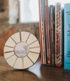 Mukhendu 3x3 Round Picture Frame - Carved Bone, Brass Accents HME stock line La Vie Bien Mukhendu 3x3 Round Picture Frame - Carved Bone, Brass Accents