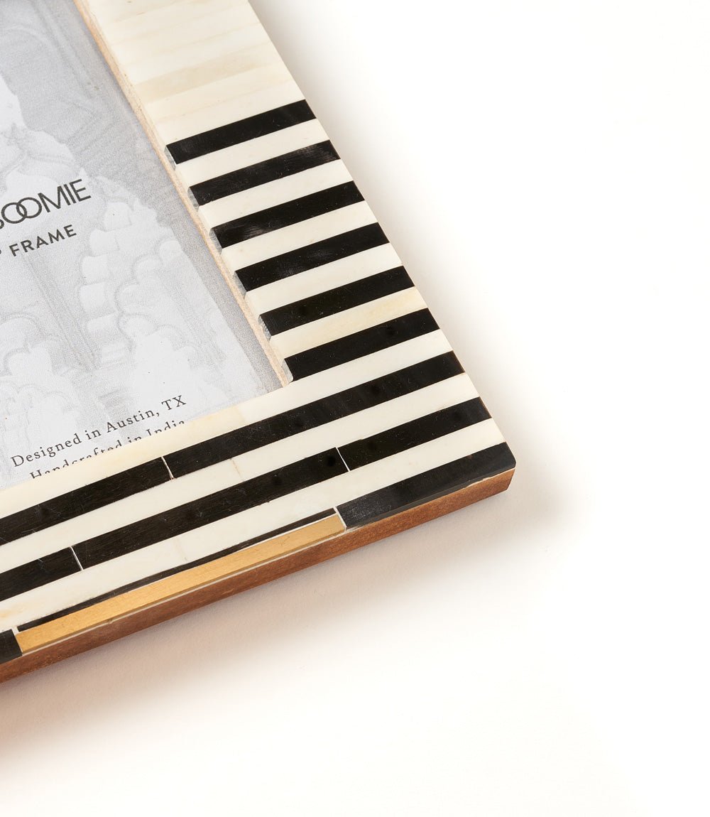 Mukhendu Stripe 4x6 Black & White Picture Frame - Handcrafted Bone HME stock line La Vie Bien Mukhendu Stripe 4x6 Black & White Picture Frame - Handcrafted Bone