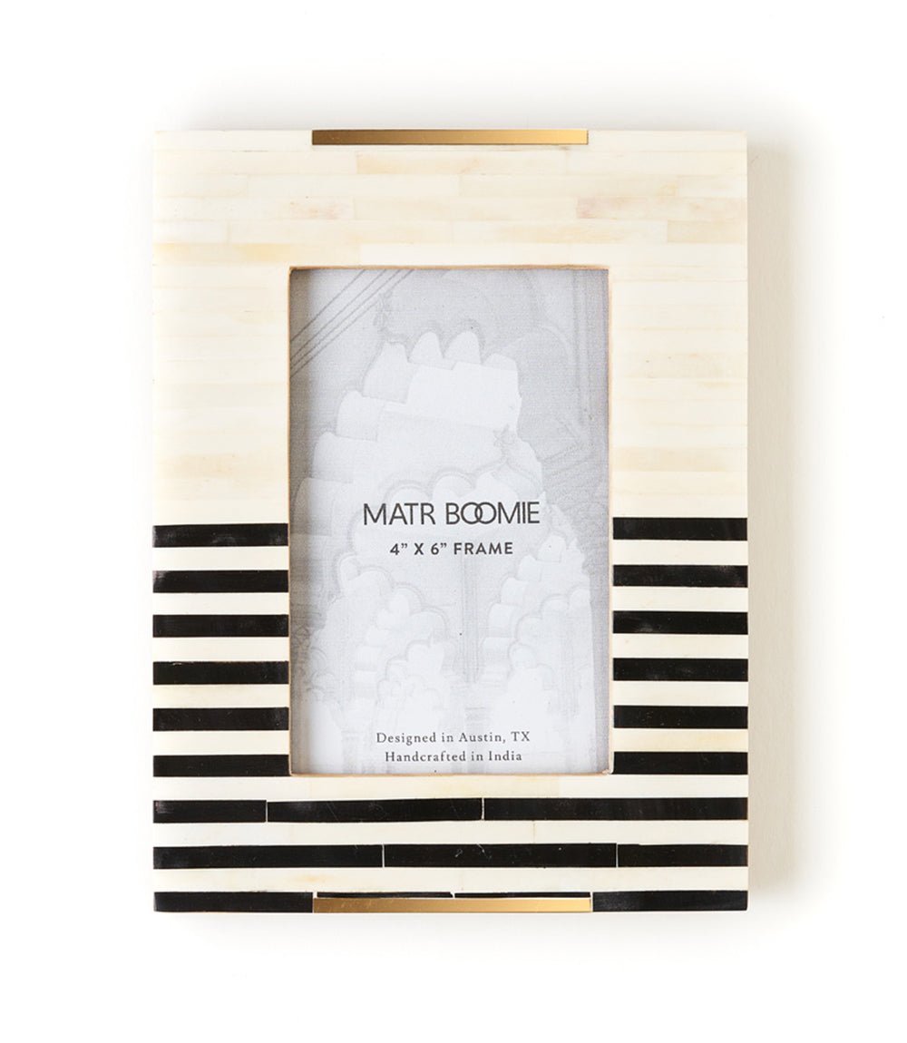 Mukhendu Stripe 4x6 Black & White Picture Frame - Handcrafted Bone HME stock line La Vie Bien Mukhendu Stripe 4x6 Black & White Picture Frame - Handcrafted Bone