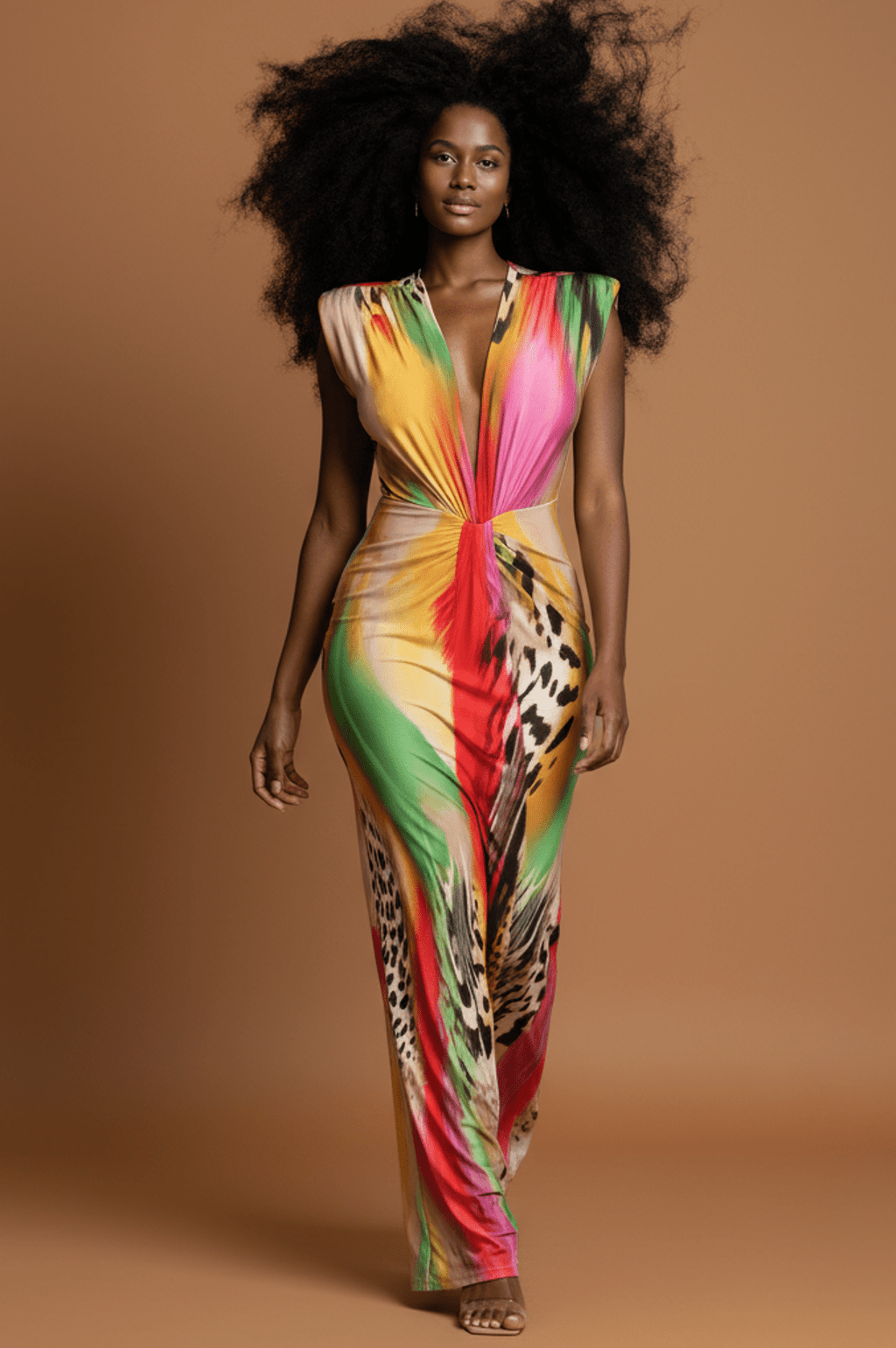 Multi Color Animal Print Long Mermaid Style Dress Dress La Vie Bien Multi Color Animal Print Long Mermaid Style Dress