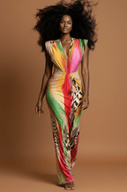 Multi Color Animal Print Long Mermaid Style Dress Dress La Vie Bien Multi Color Animal Print Long Mermaid Style Dress