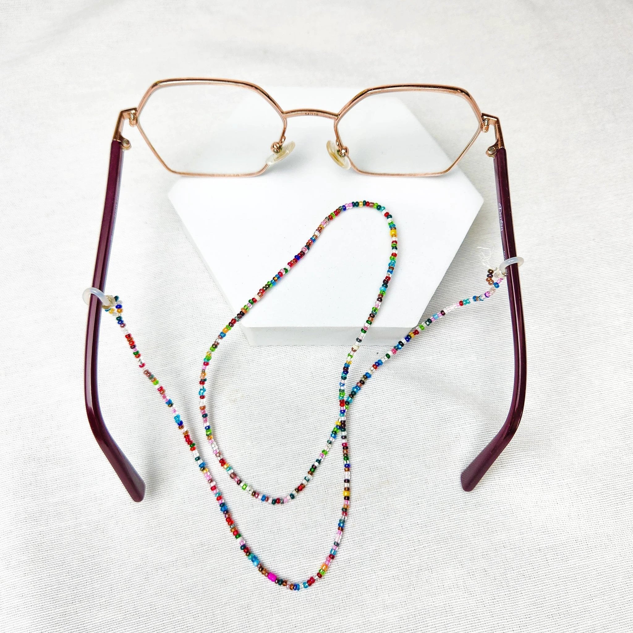 Multi-Colored Seed Bead Eyeglass Chain by Upavim Crafts